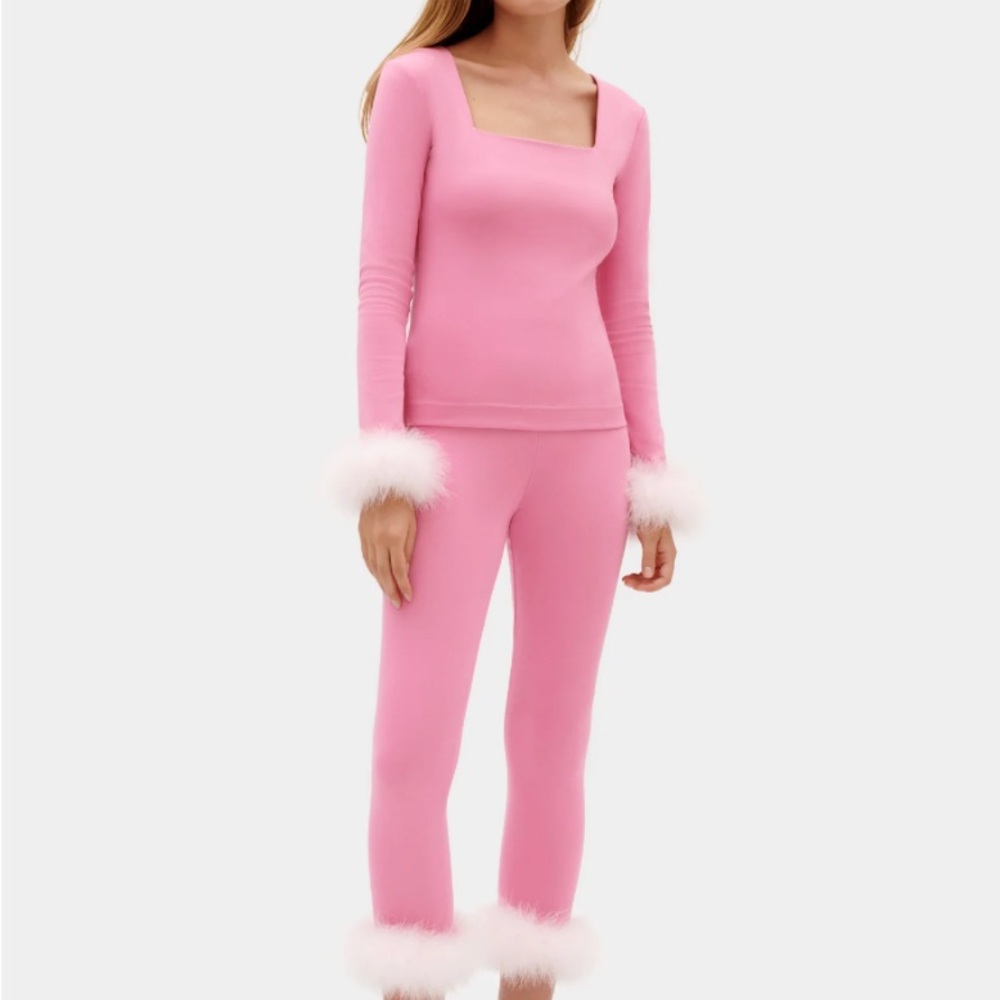 Sleeper Pink Marabou-Trim Lounge Set